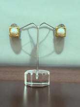 Elegant Gold-Toned Square Stud Earrings with Pearl Accent